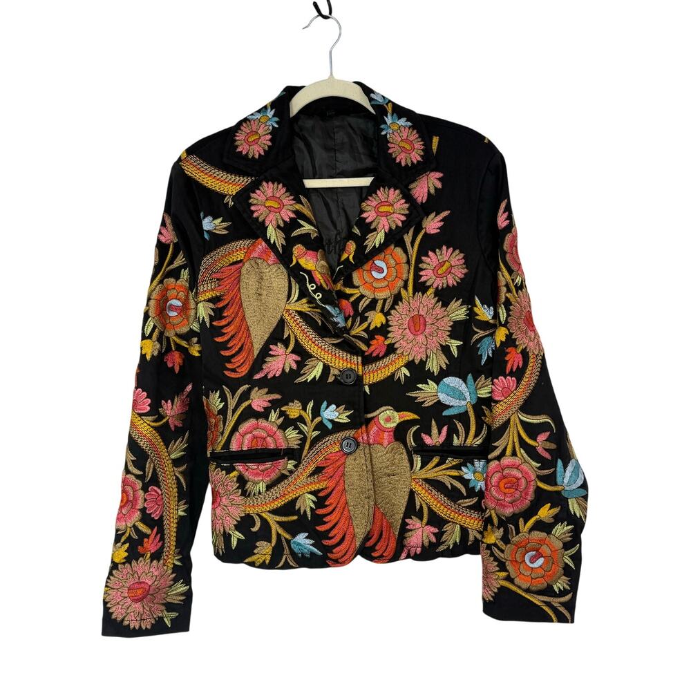Paparazzi by Biz Embroidered Birds of Paradise Floral Blazer Jacket XL Bohemian